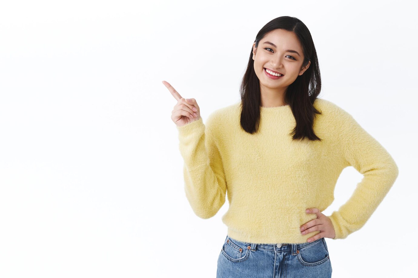 cute-happy-asian-woman-yellow-sweater-jeans-inviting-use-promo-code-special-discount-offer_176420-41787 Gambar Ditekindo